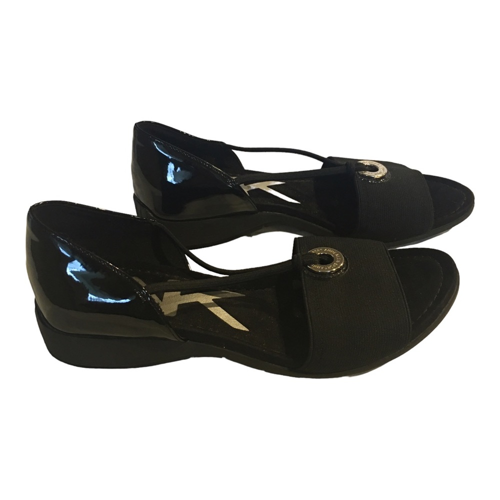Anne Klein Sport Sandal, Size 6 1/2 M,  black sandal with silver accent on top.